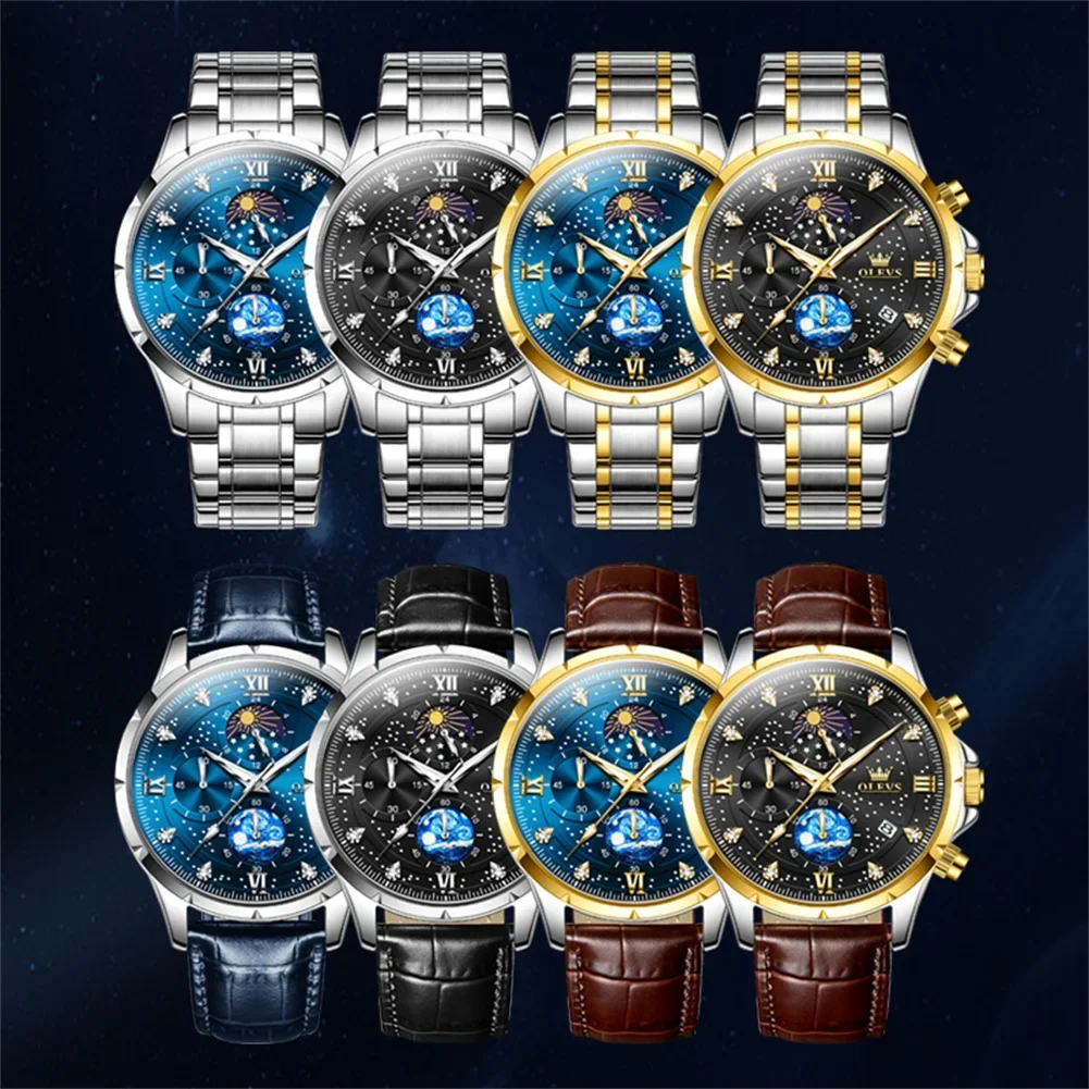 OLEVS 9807 Herenhorloges Origineel quartz horloge voor heren Multifunctionele chronograaf Roestvrij staal Waterdicht Lichtgevend Reloj Hombre