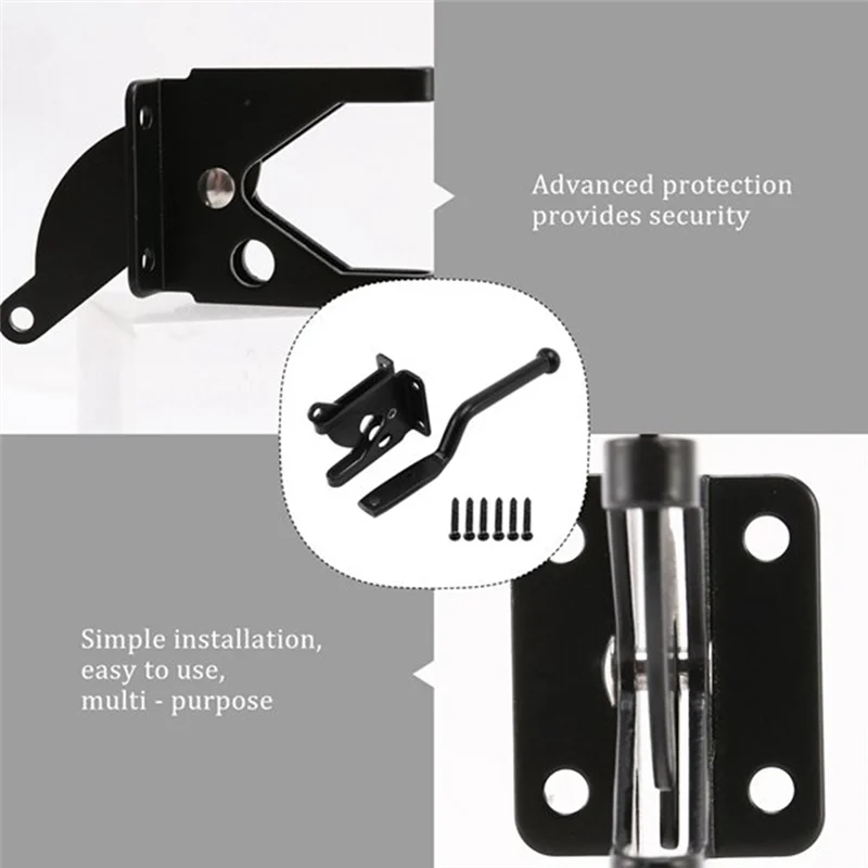 A003 3PCS Self Locking Gate Latch Automatic Heavy Force Lever Fence Gate Lock For Wood Fence Gate Door Latches Black