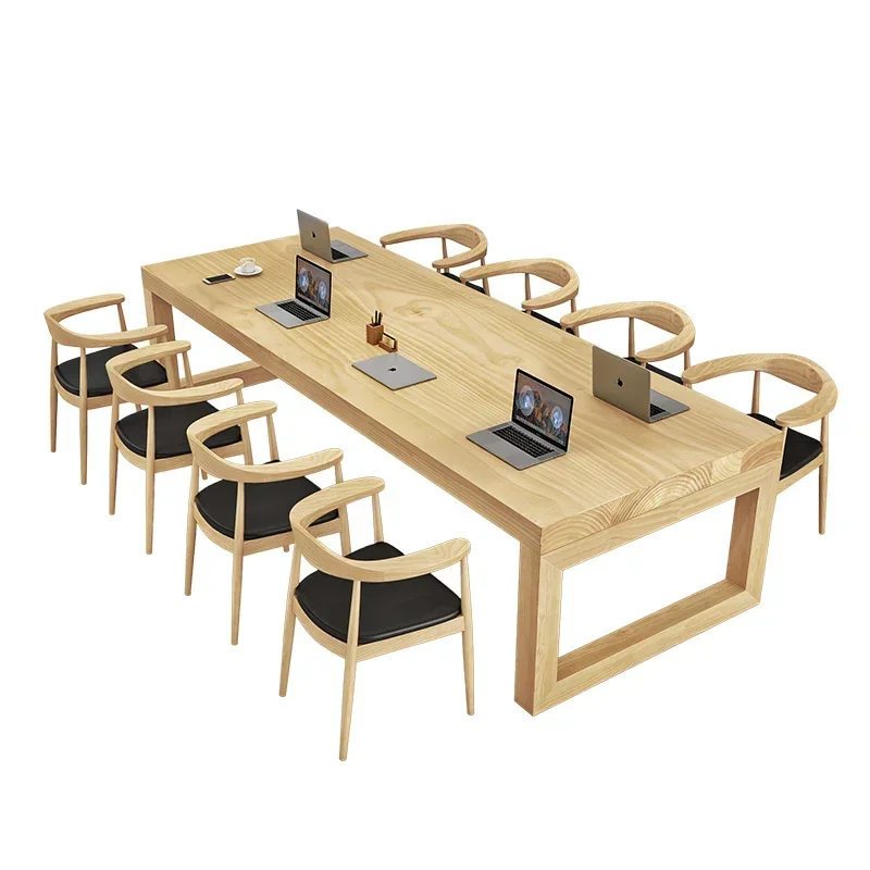 

Nordic all solid wood conference table office minimalist multi person computer table large board negotiation