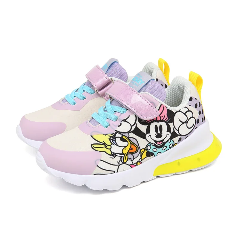 Disney Boys Cartoon Minnie Mouse Cars Print bambini Casual Sneaker neonata Sport antiscivolo traspirante lampeggiante Led Light Shoes