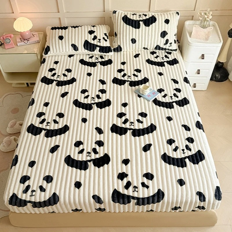 2026 Striped Printed Fitted Sheet Simple Style Winter Thicken Warm Bedroom Mattress Cover Bedding Product Sabanas Individuales