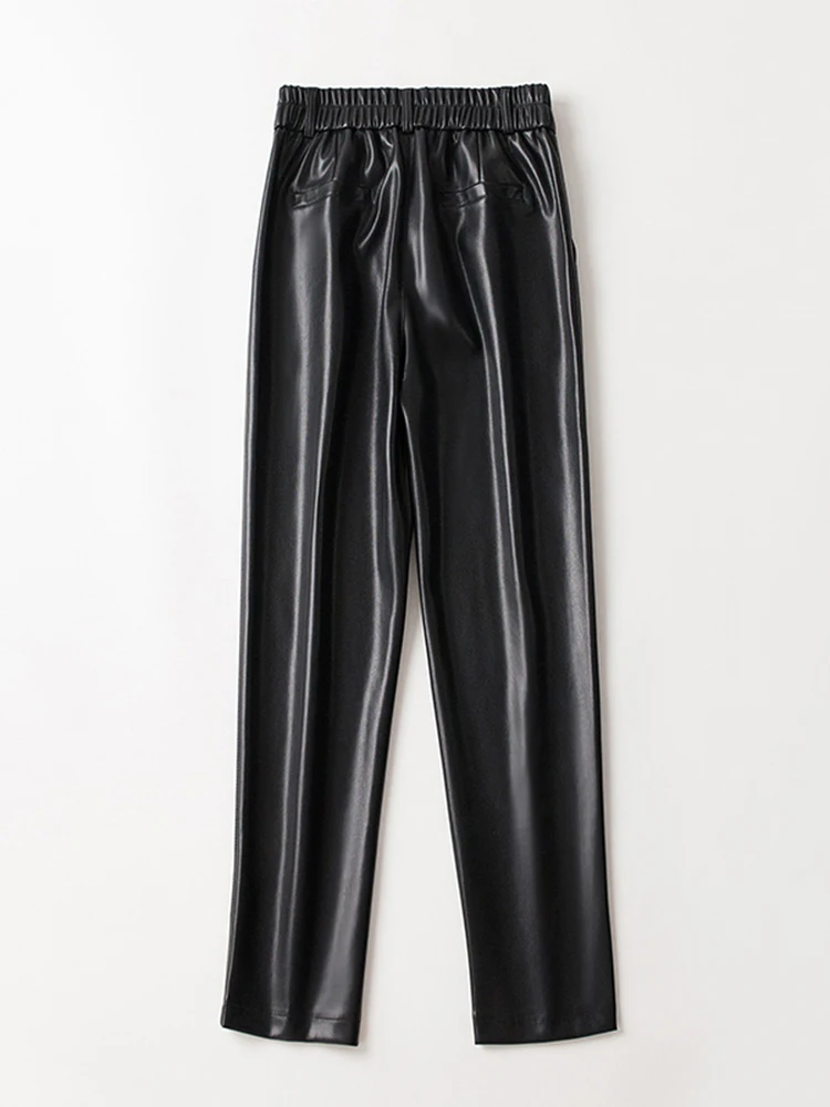 Faionable عالية الخصر مستقيم الساق eepskin بنطلون المرأة الخريف الشتاء التخسيس كابري السراويل العصرية تخفيف Sle كيتس