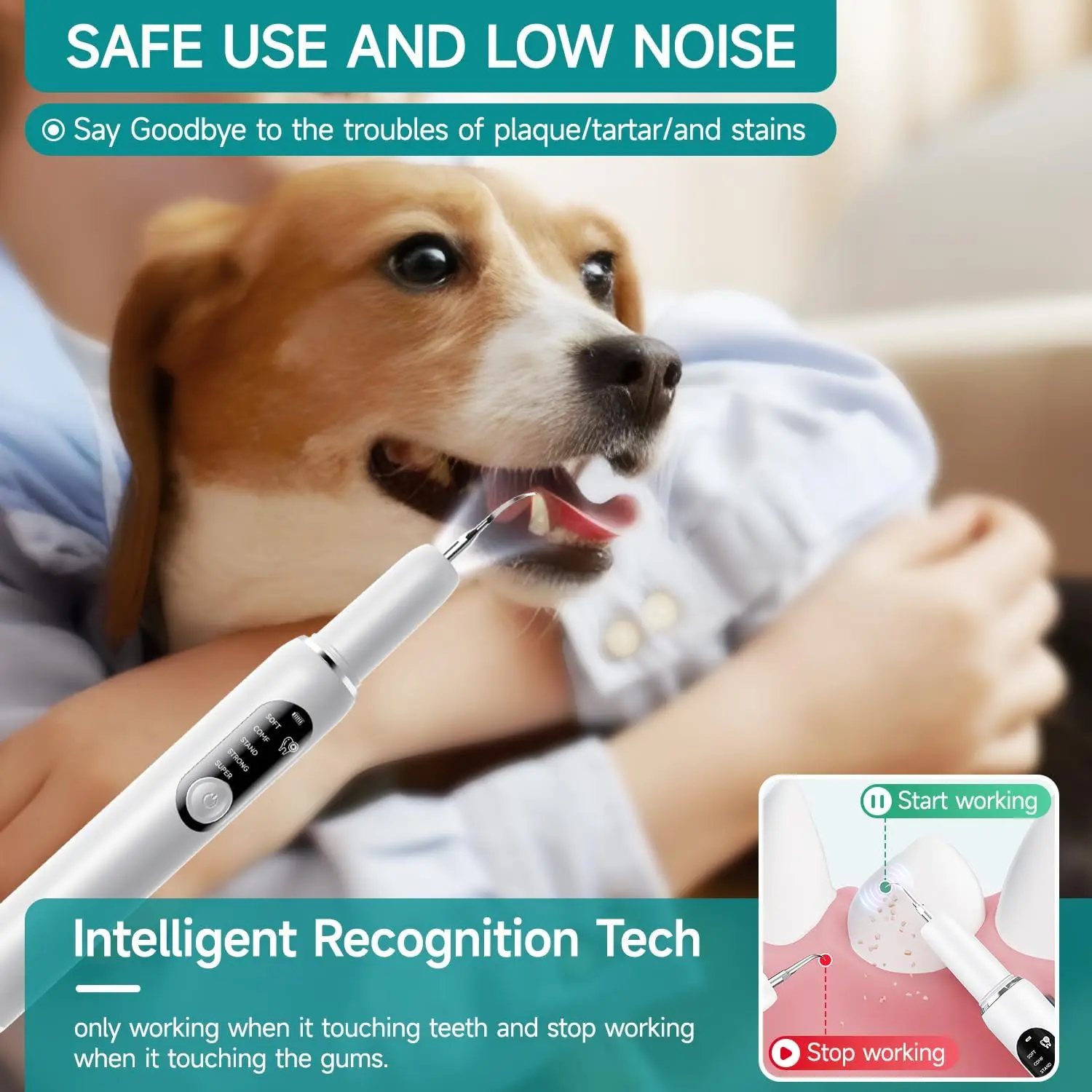 LED Light 5 Modes USB Charge Dog Sonic Tooth Cleaner for Dog Teeth Cleaning Kit Pet Ultrasonic Canine Plaque Remover for Teeth