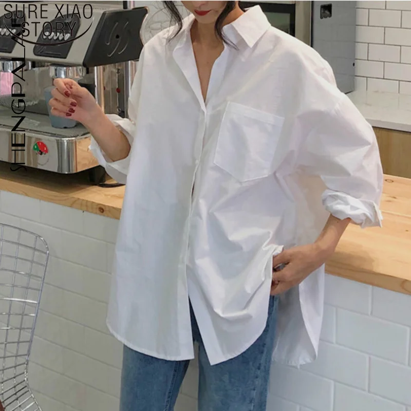 Women White Shirt Cotton 2024 Spring Autumn Vintage Ladies Tops Long Sleeve Casual Turn-down Collar Women's Loose Blouses 11456