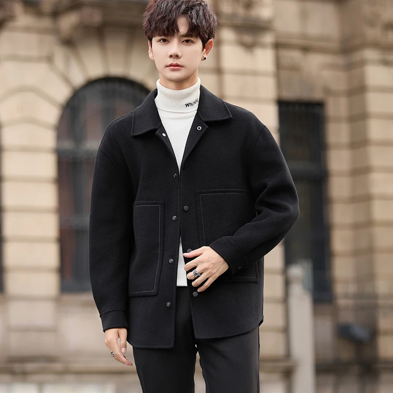 GIOIO men's woolen coat, cashmere content 70%, high-quality double-faced woolen casual jacket, autumn and winter warm coat