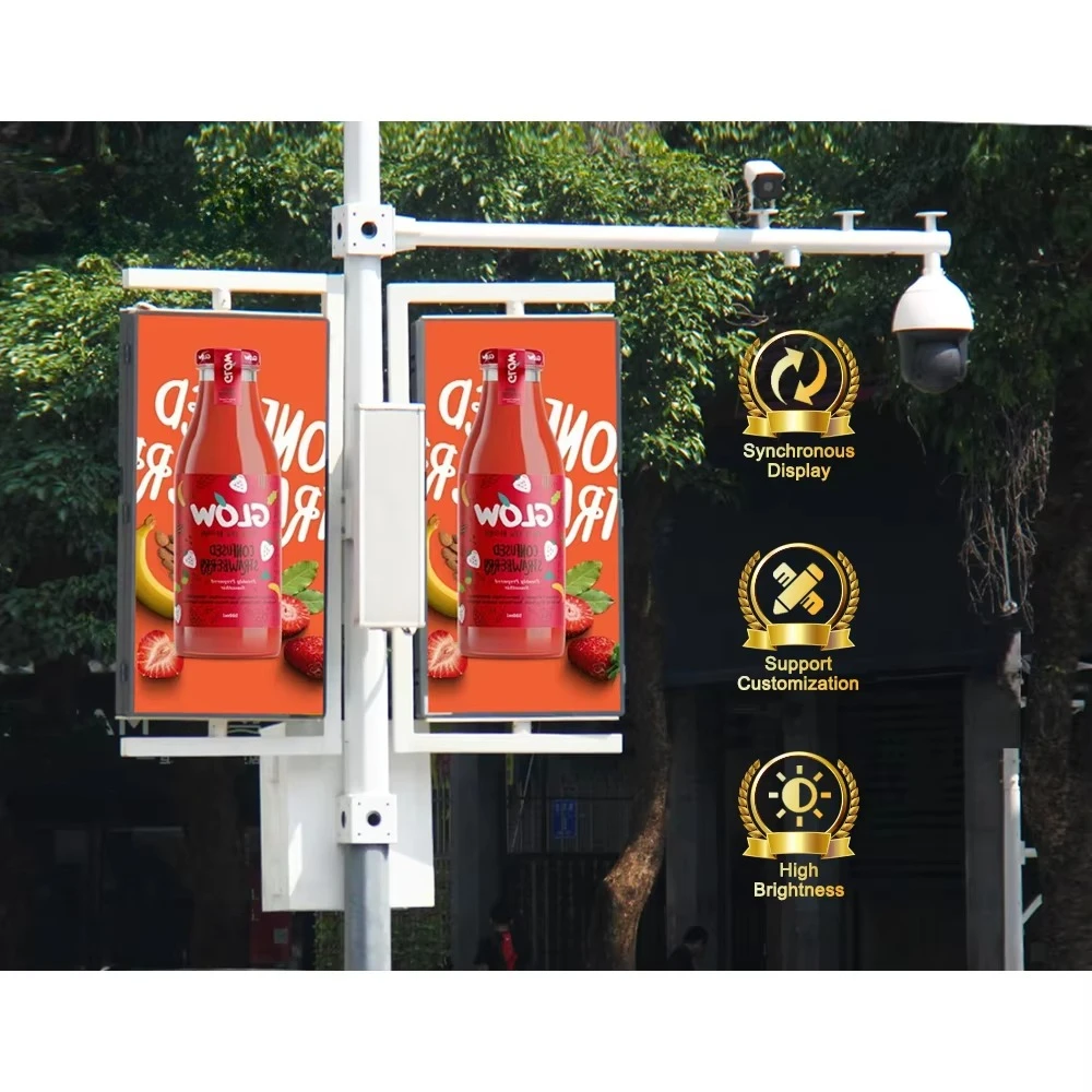 

Hot selling:Outdoor Waterproof P2 P2.5 P3 P4 P5 P6 Wifi 3G 4G 5G Outdoor Advertising Display Street Lighting Pole LED Screen