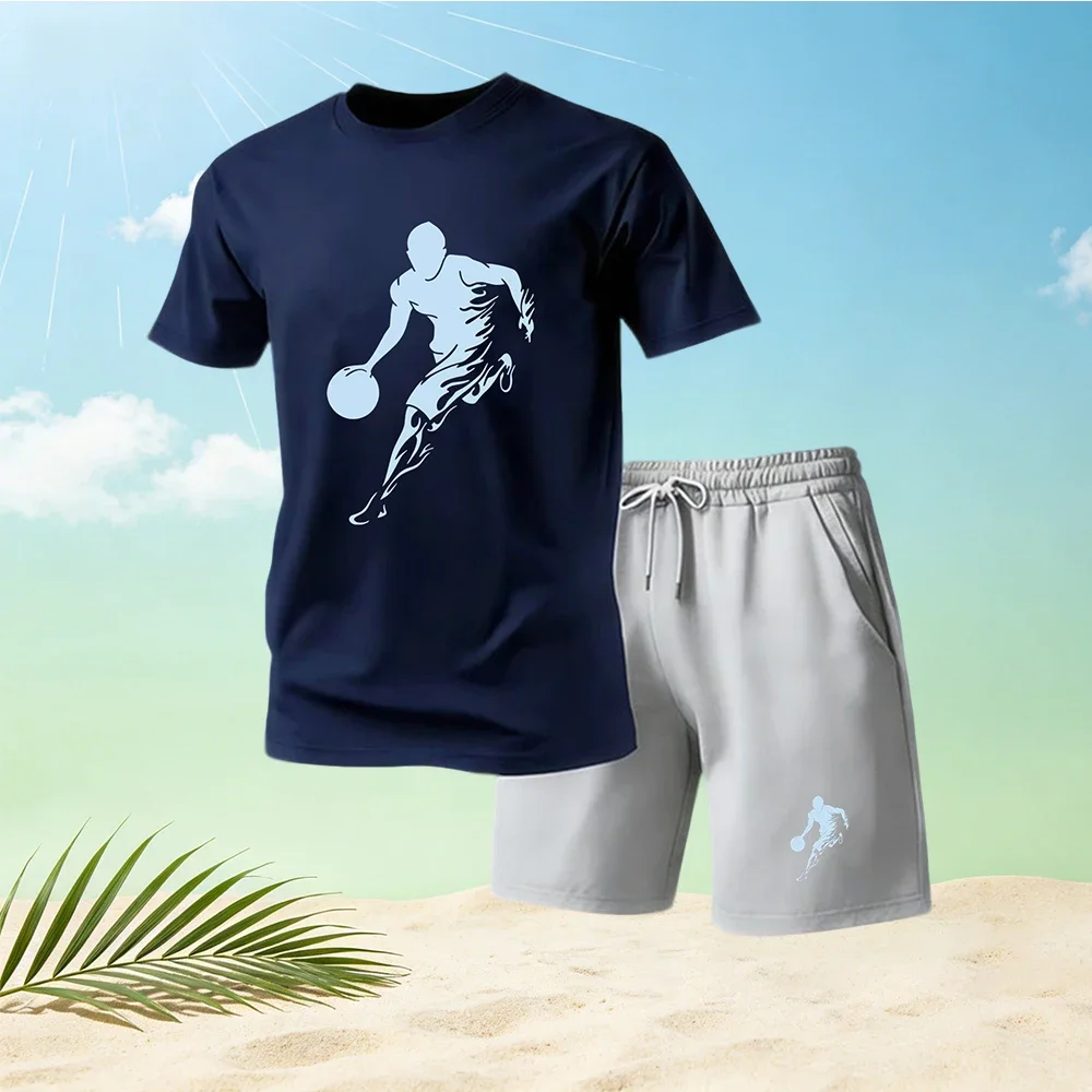 Hot Sale Summer Men's T-Shirts Sets Round Neck Short Sleeve + Sports Shorts Quick Dry Casual Street Fashion Running Gym 2 Piece view 5