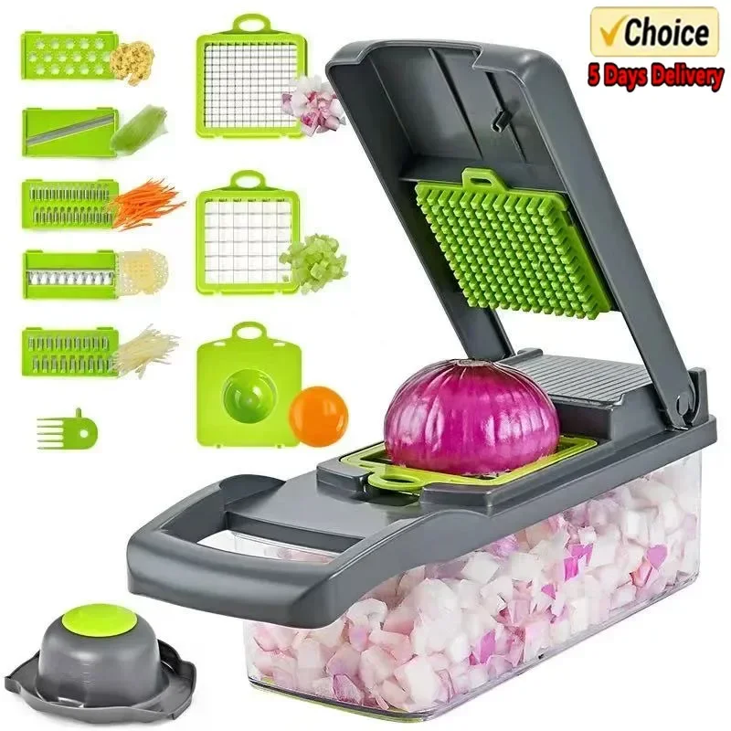 Picadora de verduras multifuncional 14/16 en 1, mango de rejilla para alimentos, rebanador de verduras, cortador, artículos de Cocina, herramientas de Cocina Amagi