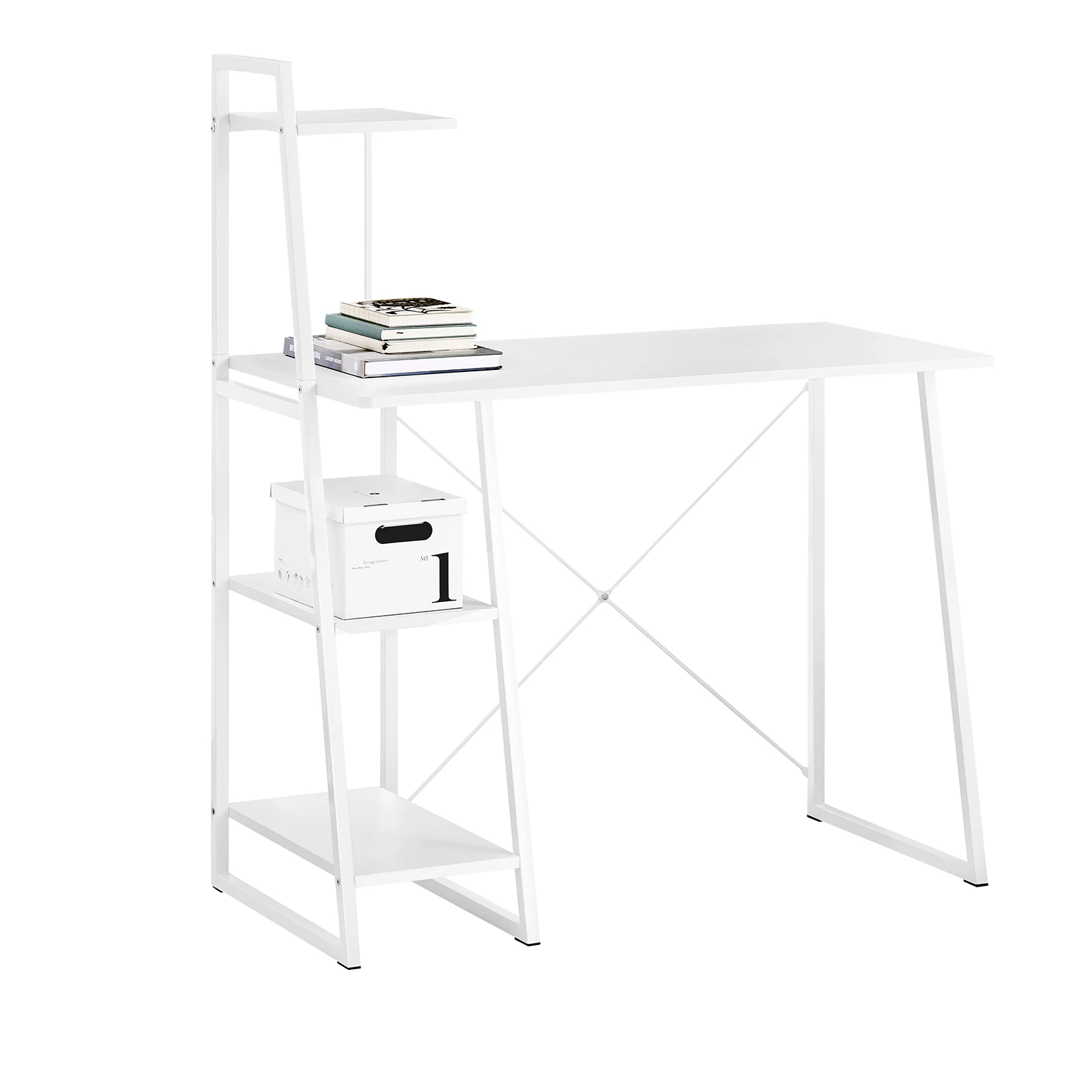 SoBuy FWT29-W Mesa de Escritorio, Mesa de Ordenador con Tres Estantes,Color Blanco