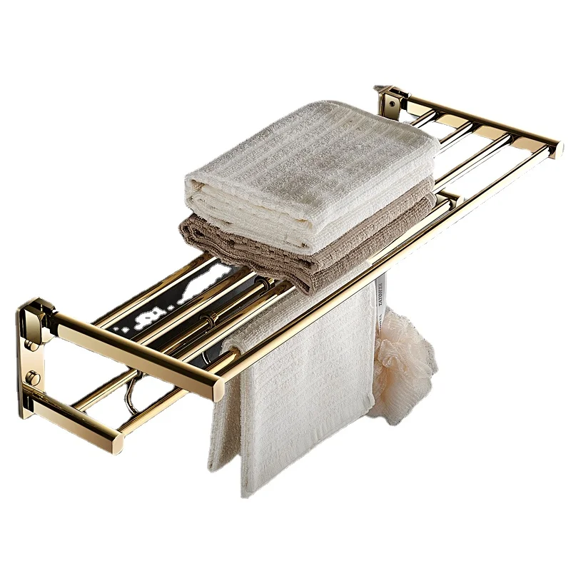 

Wyj Foldable Towel Rod Punch-Free Double-Layer Affordable Luxury Style Bathroom Towel Rack Towel Bar