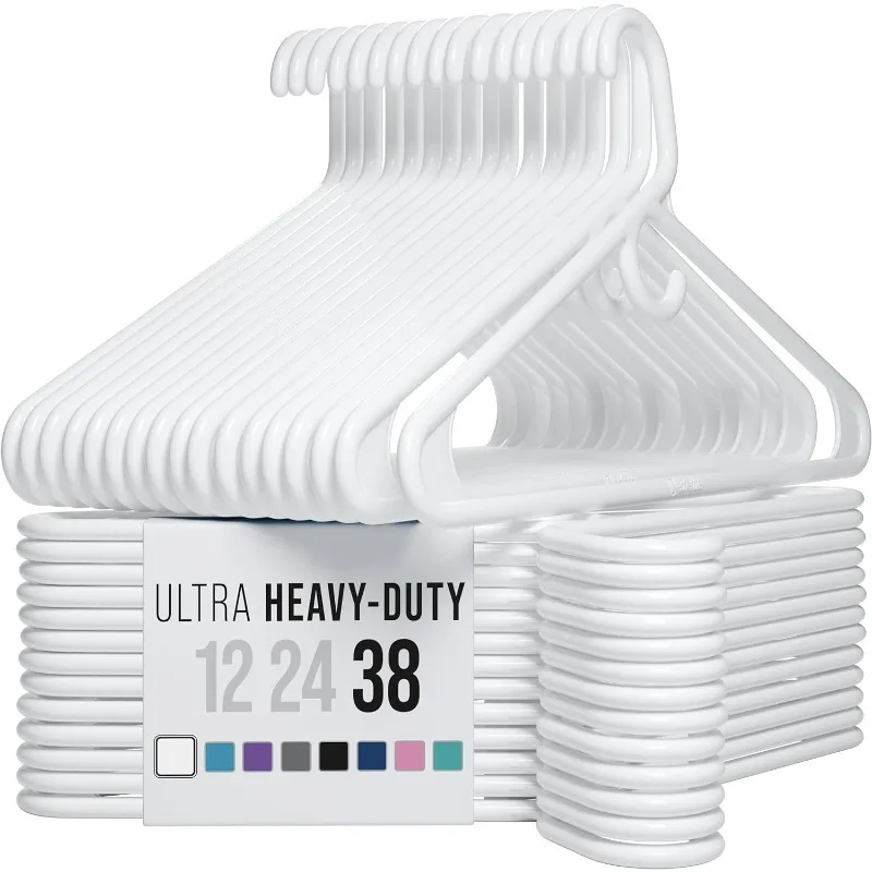 

Ultra Heavy Duty Plastic Clothes Hangers - White - Durable Coat, Suit and Clothes Hanger. Perchas De Ropa (38 Pack - White)