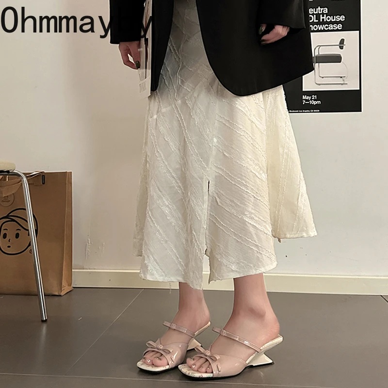 Women's Summer Wedge Heel Slippers - Open Toe Bow Slides