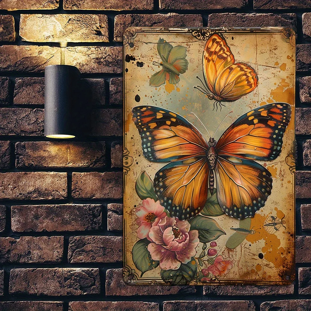 1PC Schmetterling und Blume Metall Eisen Plaque Langlebige Eisen Wand Kunst Wohnkultur Geeignet für Home Office Shop Hotel kaffee Shop Bar