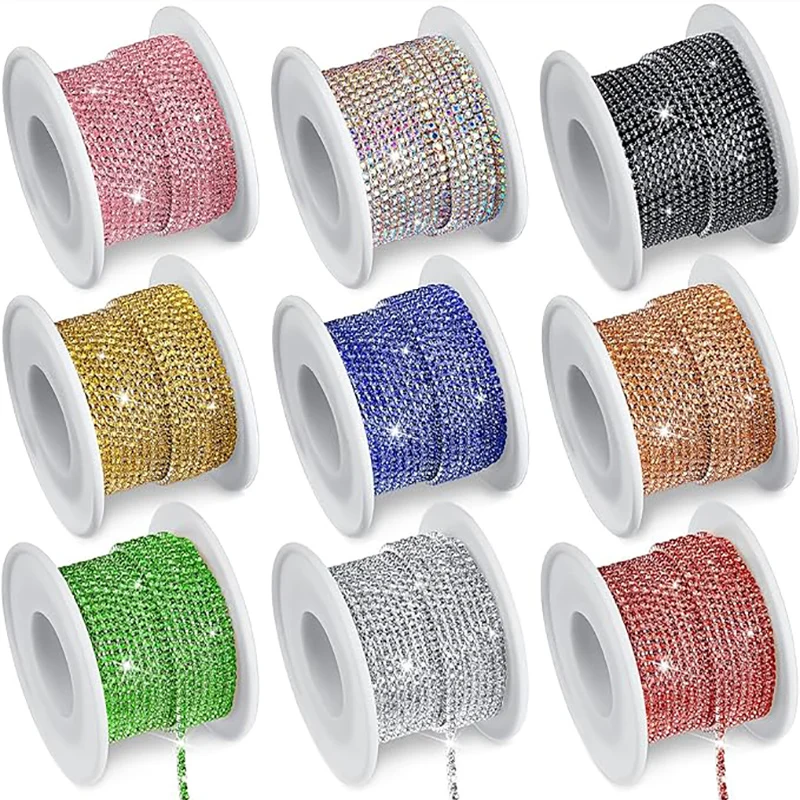 

1Meter Sewing Crystal Rhinestone Chain SS6-SS12 Multiple Colour Silver Base Glue-On Rhinestone Trim Chain DIY Craft Accessories