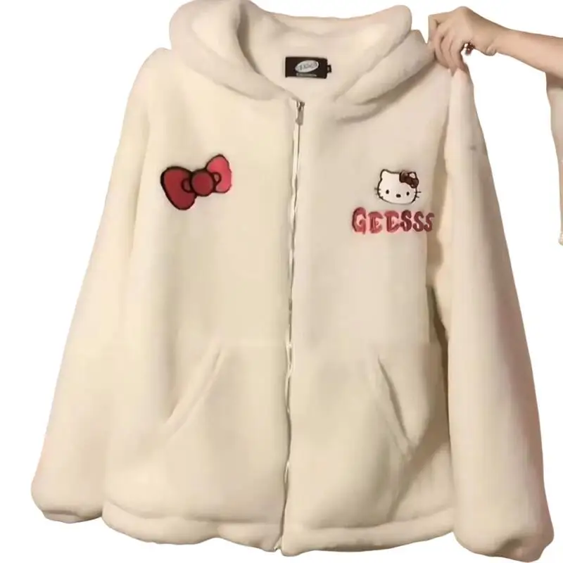 Kawaii Sanrios Hellokitty مقنعين البلوز الفتيات الخريف الشتاء لطيف فضفاض سترة سميكة زوجين عارضة الساخن تنوعا سترة