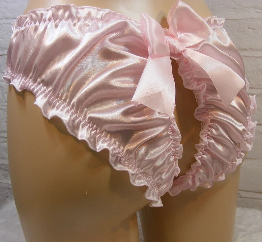 sissy pink satin open butt panties lingerie knickers all sizes