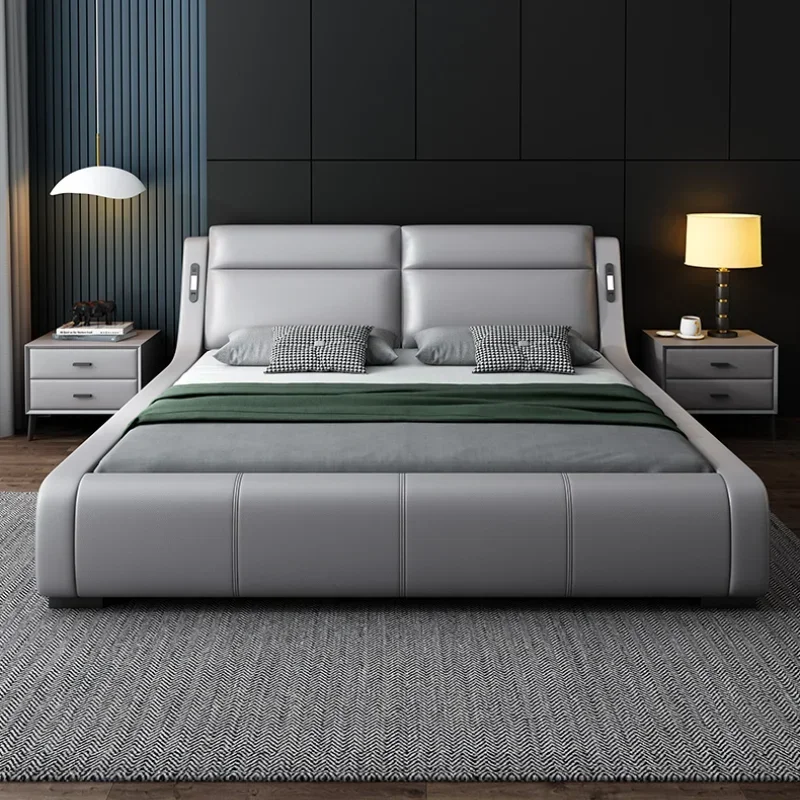 إطار سرير مريح وحديث بحجم كينغ، تخزين أنيق، سرير جلدي إيطالي، منظم مزدوج، أثاث كاما في الفناء الخلفي