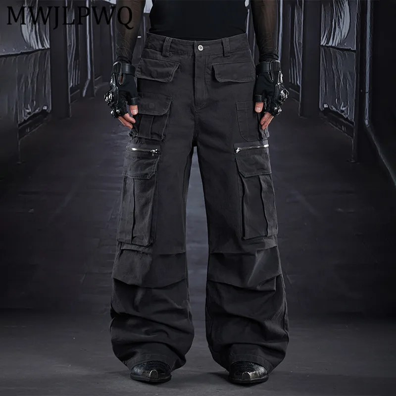 

MWJLPWQ мужские прочные брюки-карго в стиле пэчворк, свободные прямые повседневные брюки унисекс с несколькими карманами, 12919
