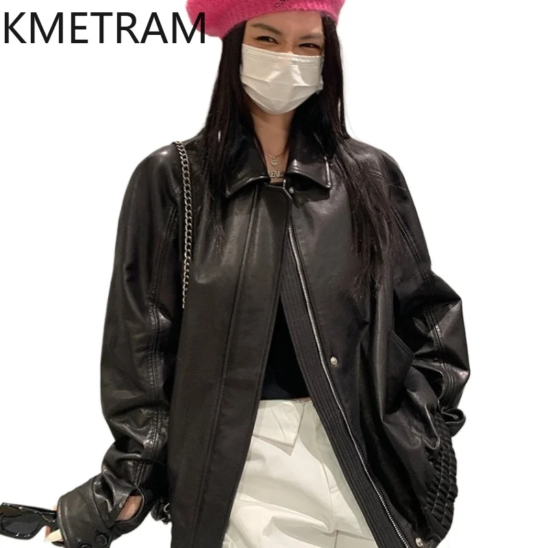 

KMETRAM Real Vegetable-Tanned Sheepskin Leather Jacket Woman Retro Short Coat Autumn Loose Jackets Women Clothing 2026 jaqueta