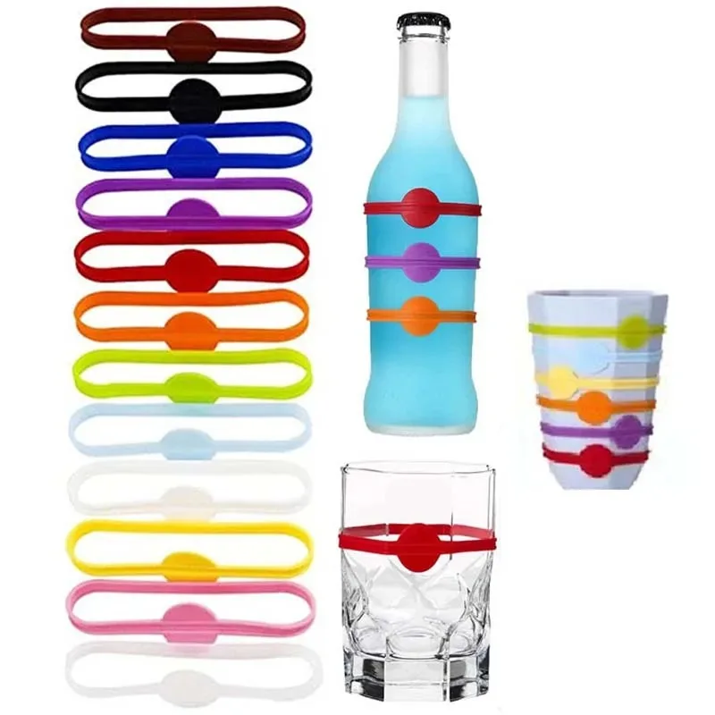 Wein-Etiketten Gläser-Markierungsset Lebensmittelechte Silikon-Markierungen Silikon-Glasmarker für Bar-Partys Silikonringe