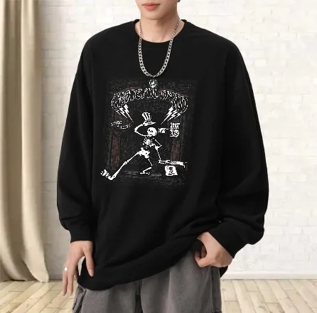 

Футболка для мужчин, осенняя повседневная дышащая футболка для спортзала с длинными рукавами и графическим рисунком, футболка с черепом и скелетом, рождественская футболка с принтом Gym High Street