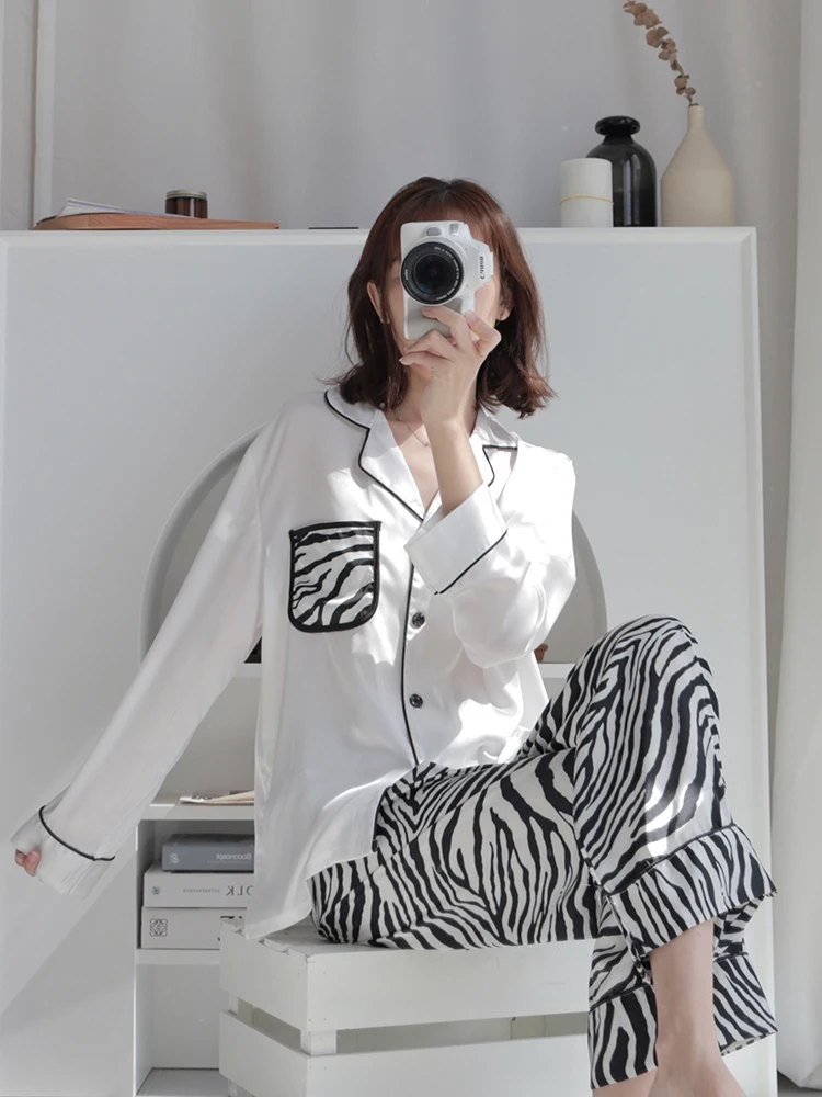 

Spring and Autumn Loungewear Women Pijamas Cotton Shorts Texture Cotton Zebra Pattern Young Ladies Korean Pajamas Fashion Woman