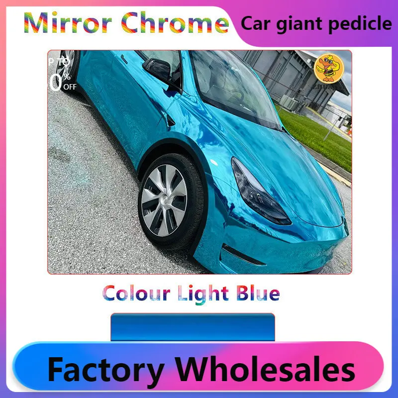 

1.52X18M Stretchable Light Blue Mirror Chrome Vinyl Wrap Self-Adhesive Film Decal Air-Release Bubble Free DIY Car Wrapping Roll