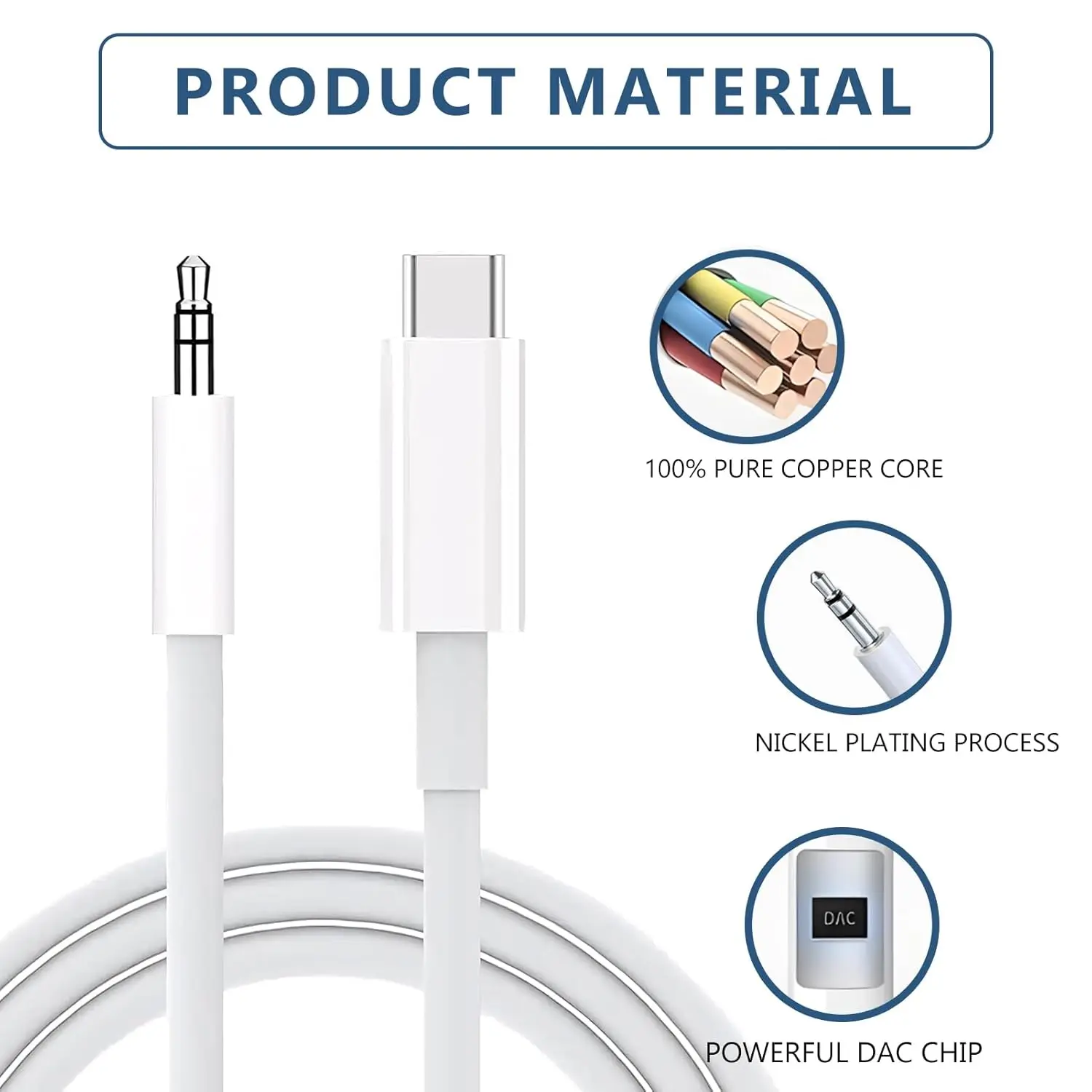10개입 스테레오 USB C to 3.5mm 오디오 AUX 잭 케이블 3.3피트 아이폰 15/15 프로 맥스, 삼성 갤럭시 S23, S22, 노트 20 호환