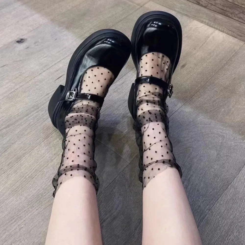 Thin Version Breathable Polka Dot Mesh Socks Transparent JK Mid Tube Socks Summer Sweet Stacked Stockings Girl
