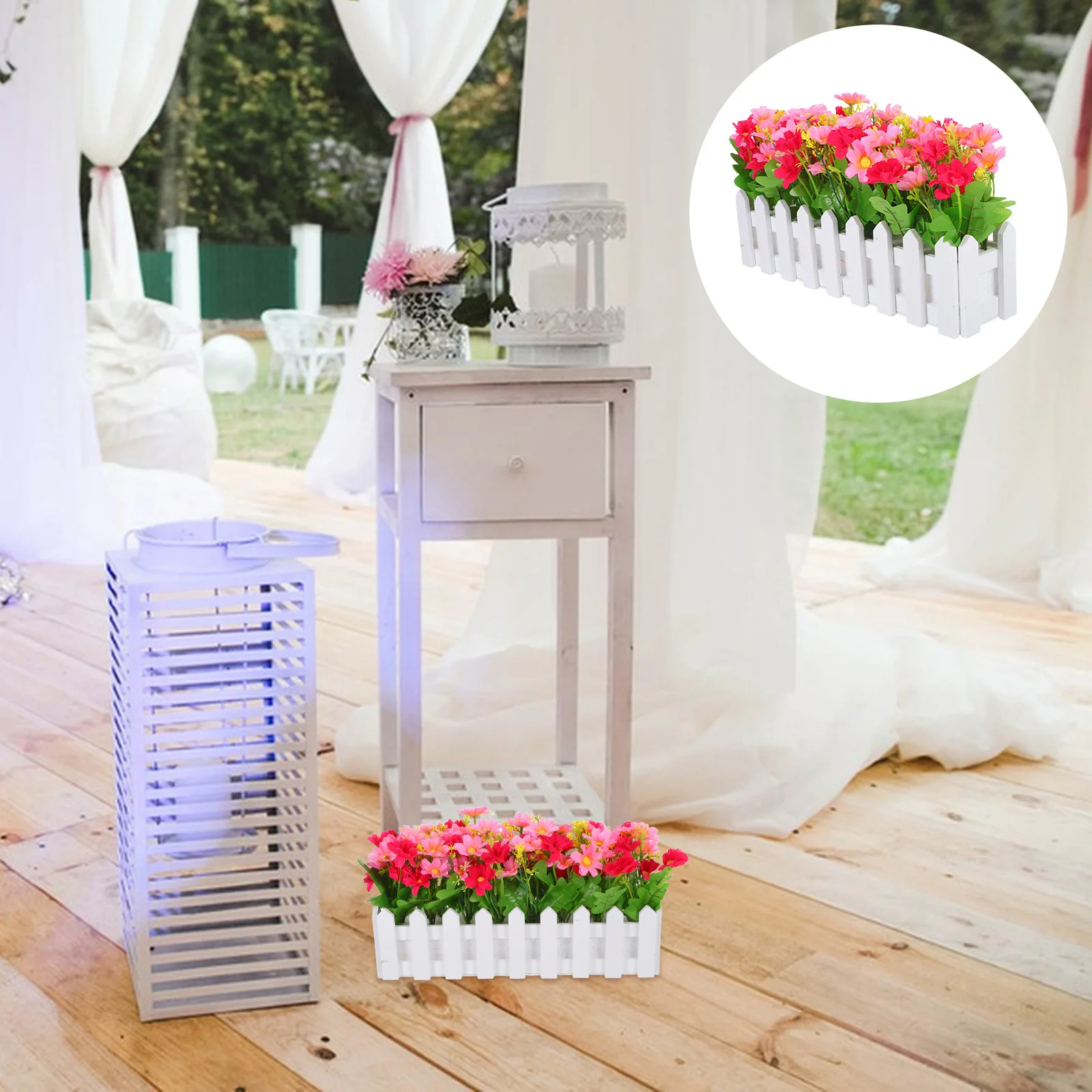 

Faux Daisy Flowers Wooden Picket Fence Potted Plants Realistic Wedding Centerpieces Indoor Outdoor Garden Decor