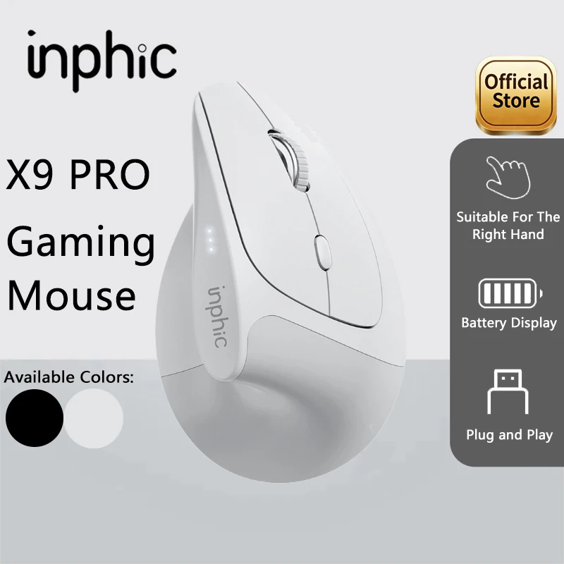 INPHIC X9 PRO Gaming Wireless Mouse Battery Level Display Bluetooth Vertical Office Mouse Desktop Laptop Suitable