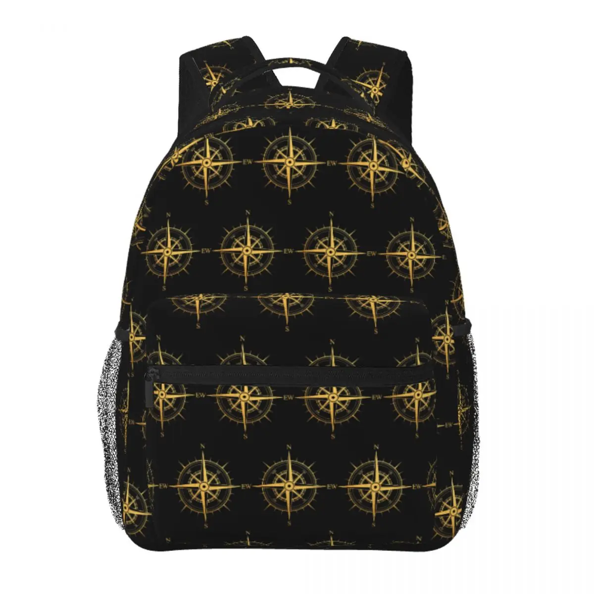 Wanderlust Rose Of The Winds Gold Compass Symbol Backpack Student BookBag Children School Bag Laptop Shoulder Bags for Men Women