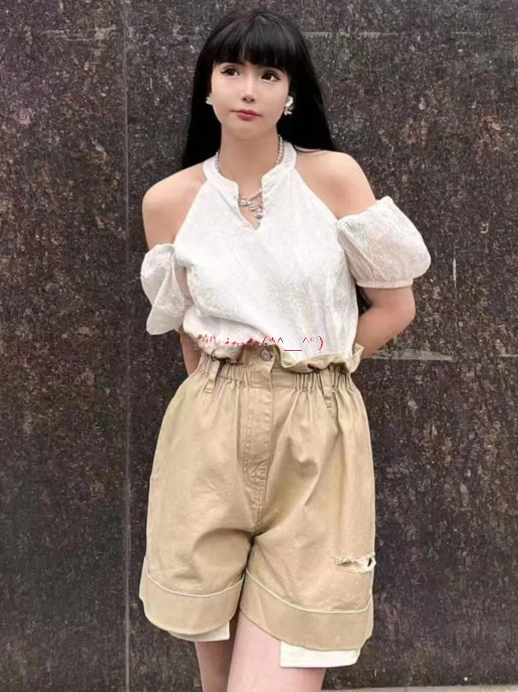 

Slimming High Waist Wide Leg Short Pants Elastic Pleated Workwear Japanese Style Casual Cotton Pants Sweet Style Summer 2023