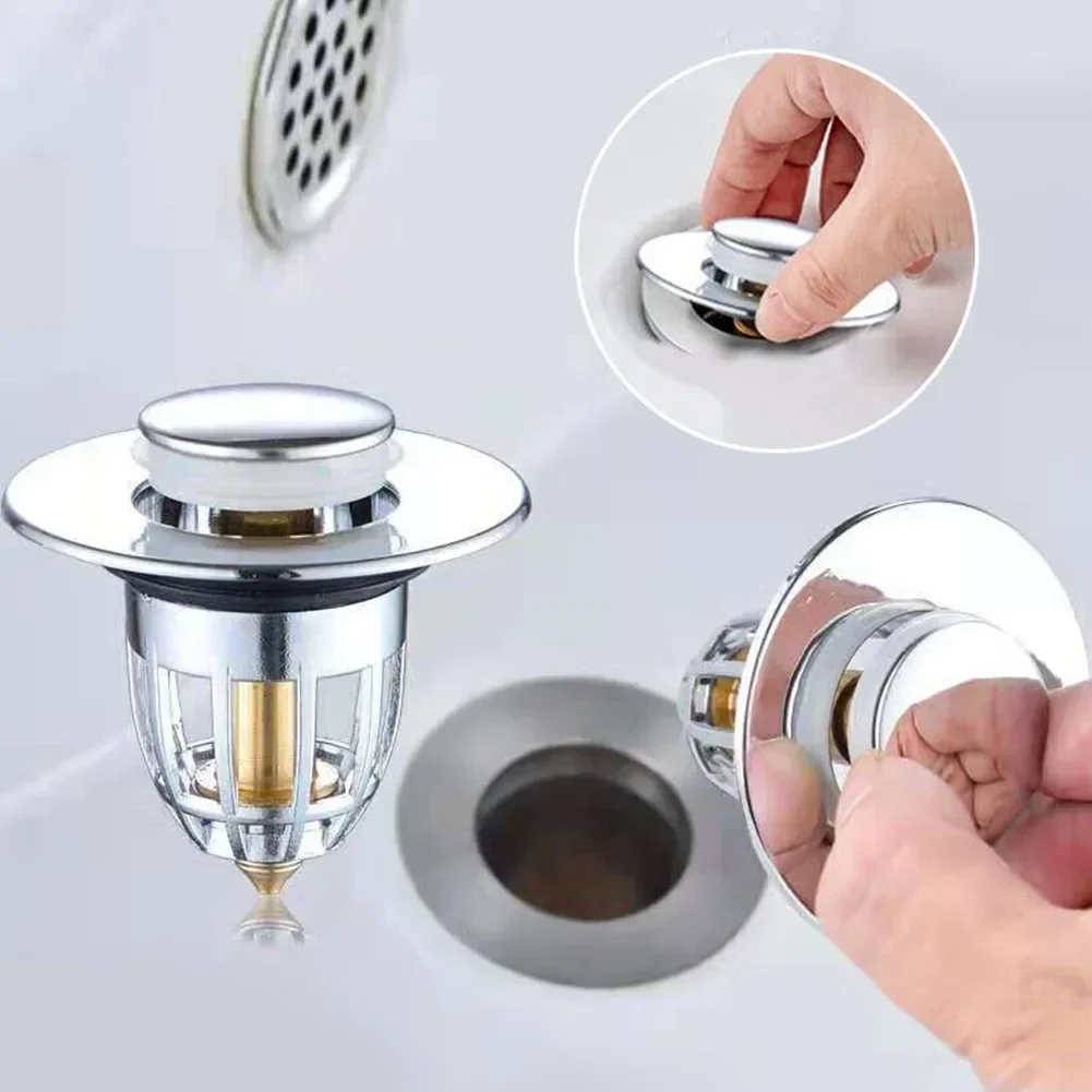 Tapón Universal emergente para fregadero de baño, tapón de drenaje prensado a cerrar resistente a olores para accesorios de lavabo, colador receptor de pelo