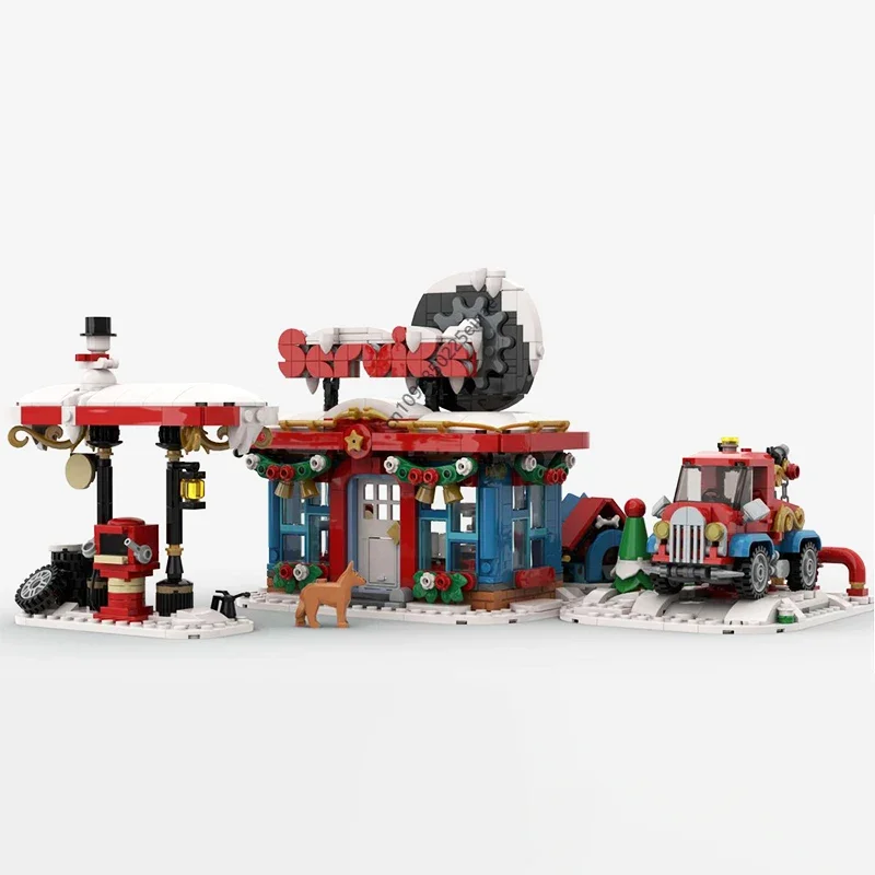 1227pcs City Creativity Winter Village Little Winter Service Station House Model Building Blocks Bricks Kids Toys Christmas Gift