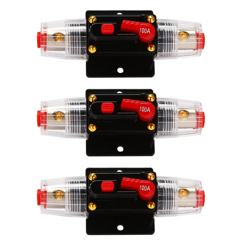 3X 12V-24V Inline Auto Circuit Breaker 100A Manual Reset Switch Car Audio Fuse