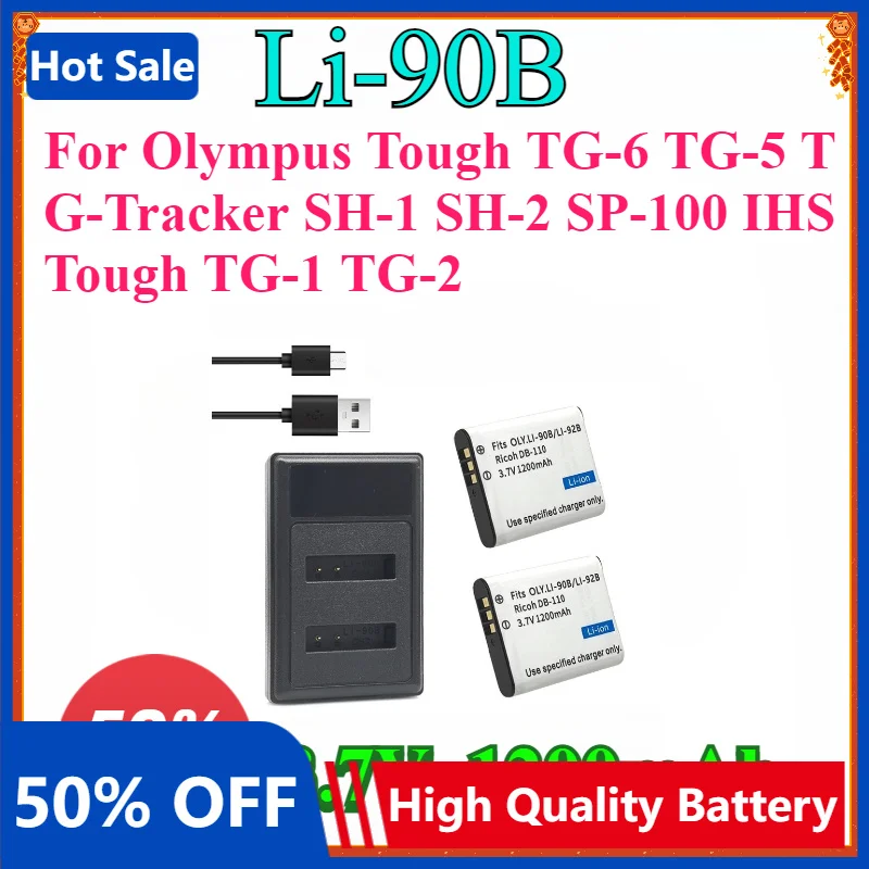 

1200mAh LI-90B LI-92B Li90B Battery and Charger for Olympus Tough TG-6 TG-5 TG-Tracker SH-1 SH-2 SP-100 IHS Tough TG-1 TG-2