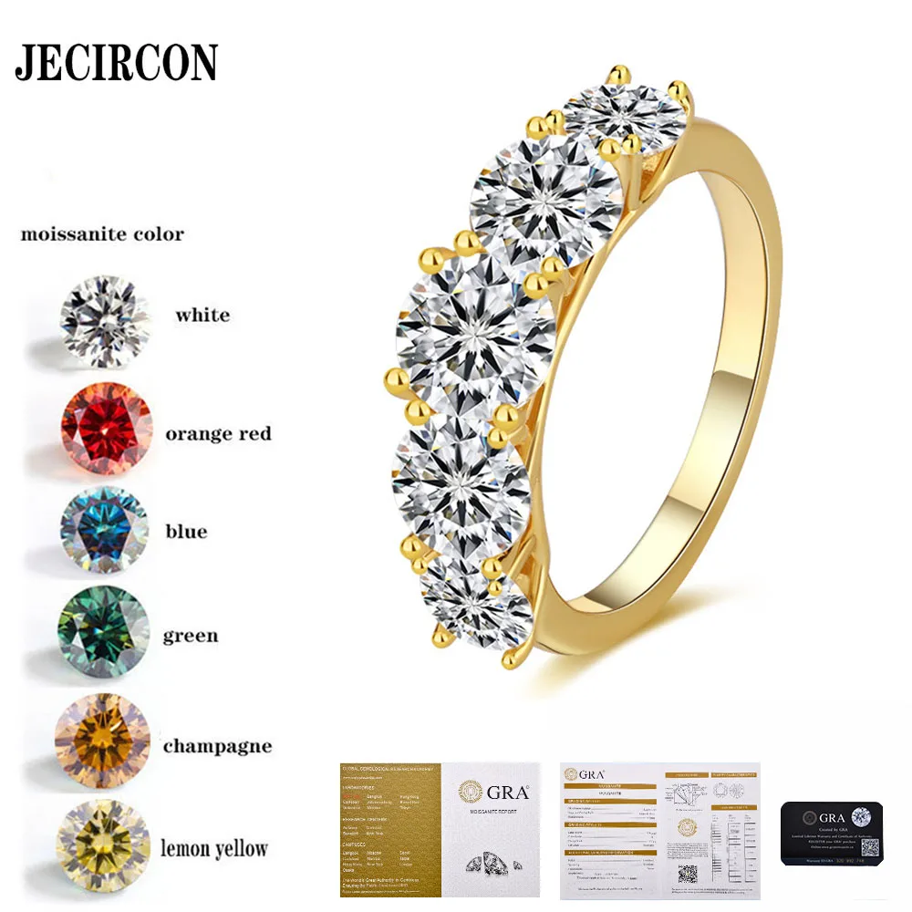 

JECIRCON S925 Sterling Silver Full Moissanite Ring Simple Personality Trend 5-Star Light Ring Korean Style Fashion Fine Jewelry