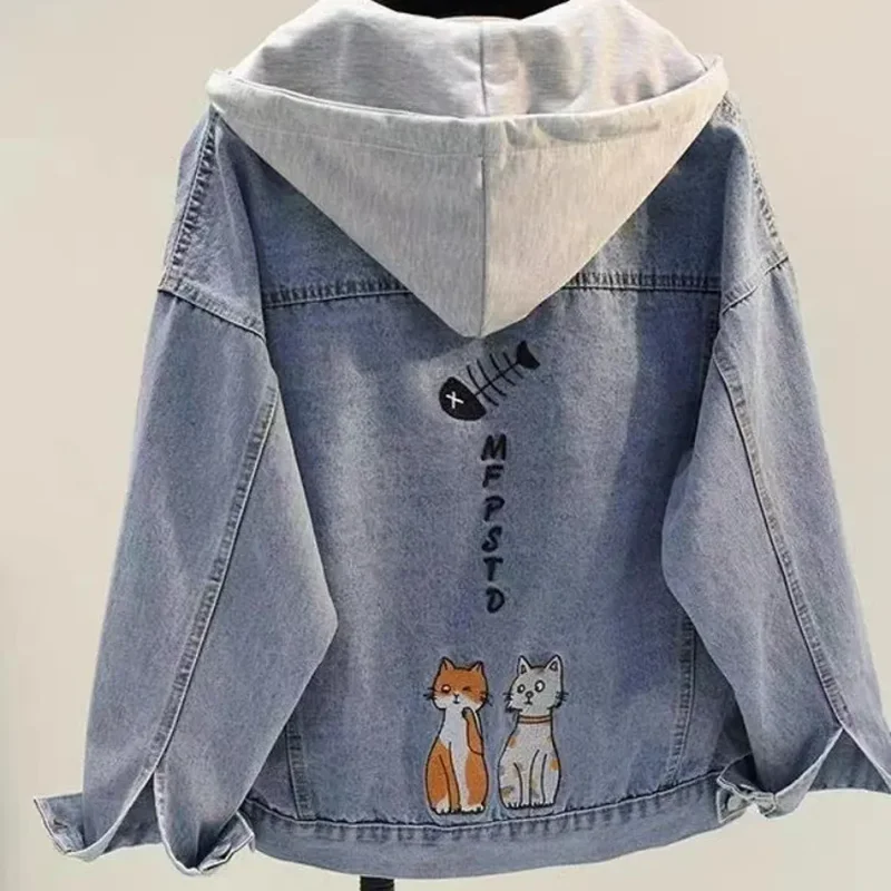 

2220, весенне-осенняя новая джинсовая куртка Fried Street, женская верхняя одежда, корейская свободная спортивная винтажная джинсовая куртка с капюшоном для отдыха