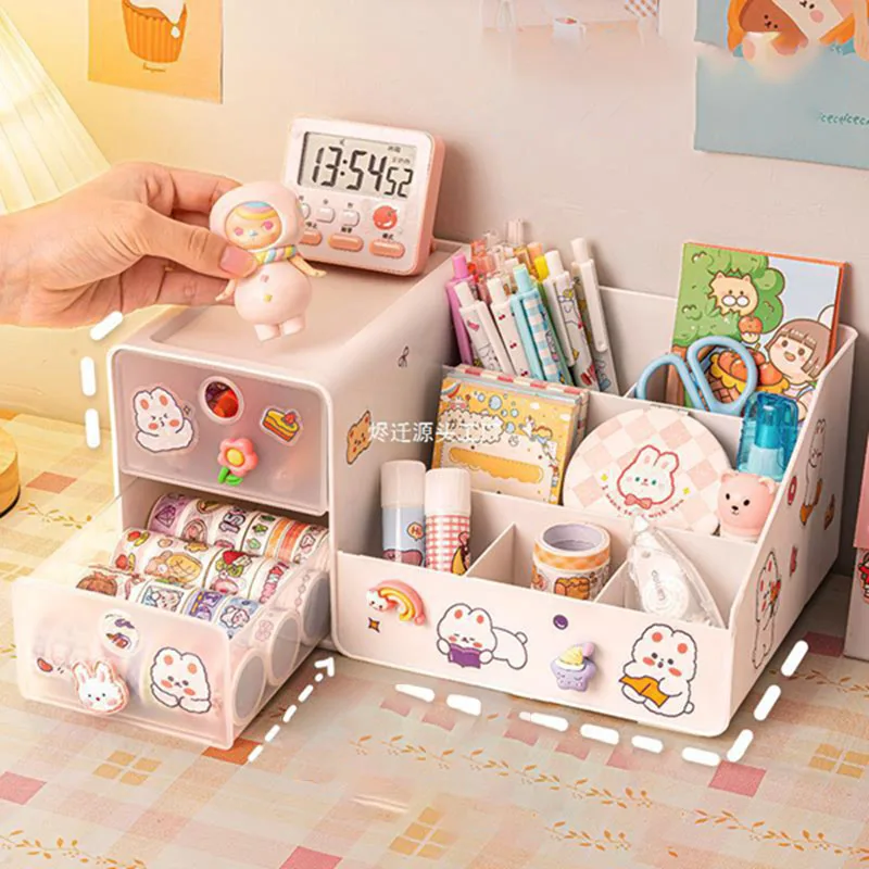 Office Desktop Storage Box Organizer Kawaii Drawer Storage Cabinet Student Desk Stationery Sundries Organizer Boxes School Case