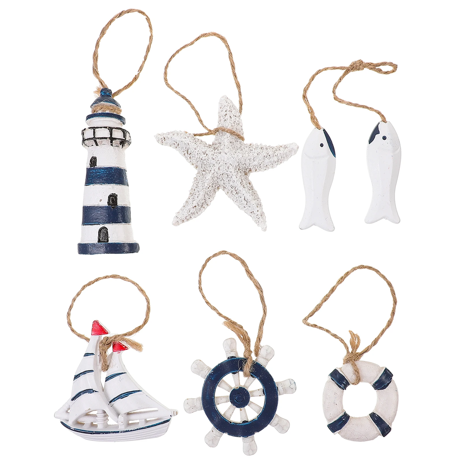 

6pcs Mediterranean Style DIY Pendants Hanging Decors Marine Nautical Fish Hanging Ornaments DIY Ship Small Boat party kids gifts