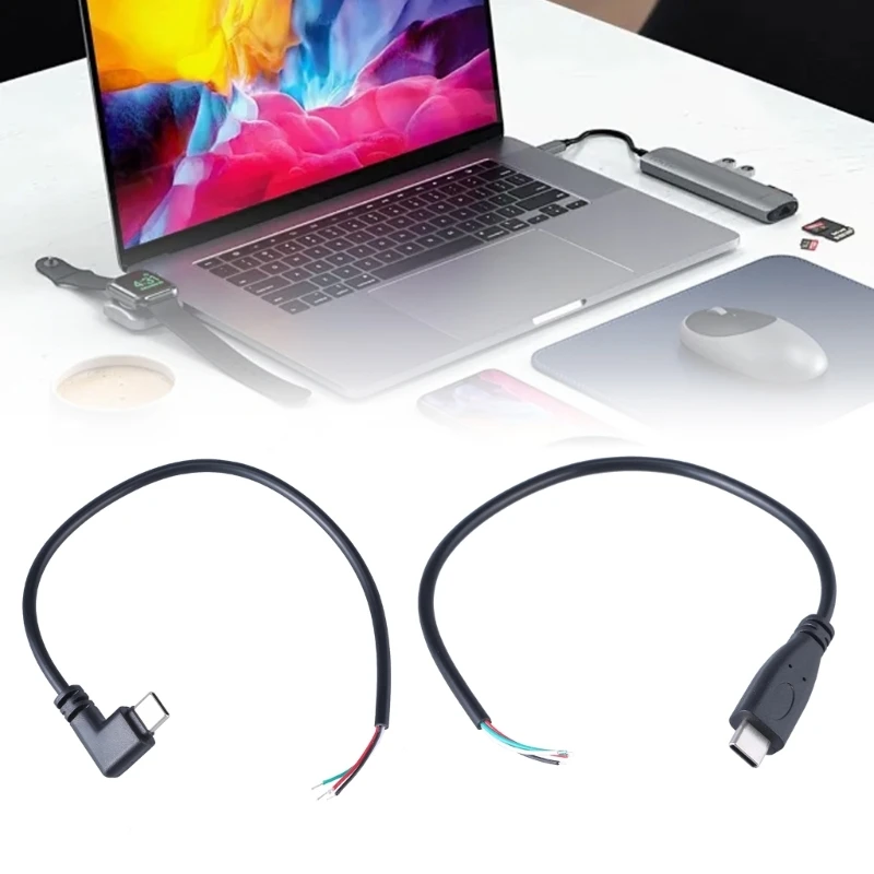 90 Degree/Straight Head USB C to 4Pin Bare Wire Open End Power Cord, Type C Male Plug Pigtail Extension Cable Line 896C