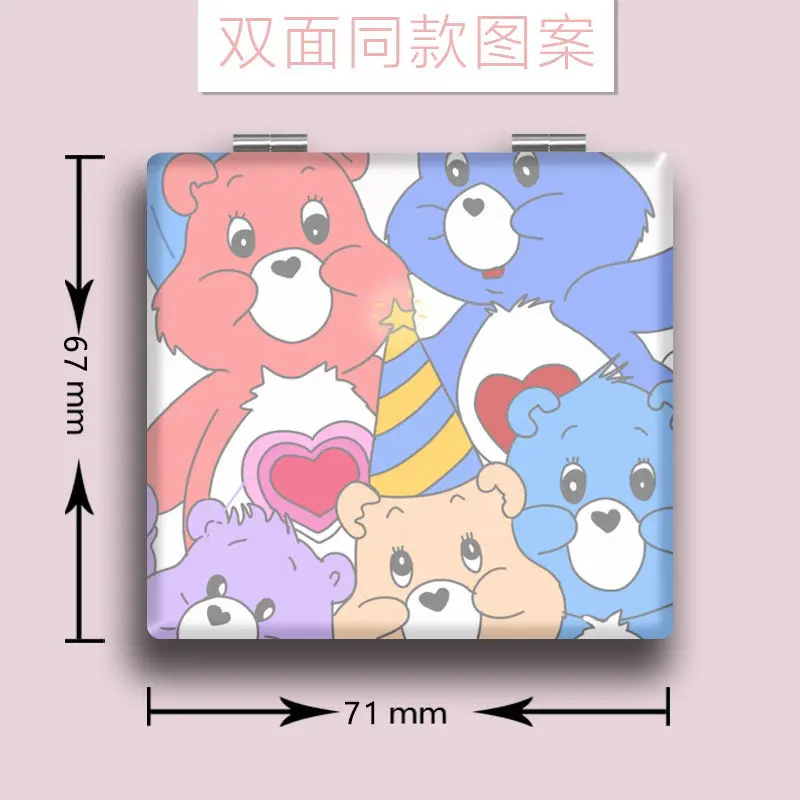 مرآة مكياج محمولة من كيوت كير بير، مرآة مكياج قابلة للطي على الوجهين، مرآة مكياج مربعة الشكل للفتيات للخروج