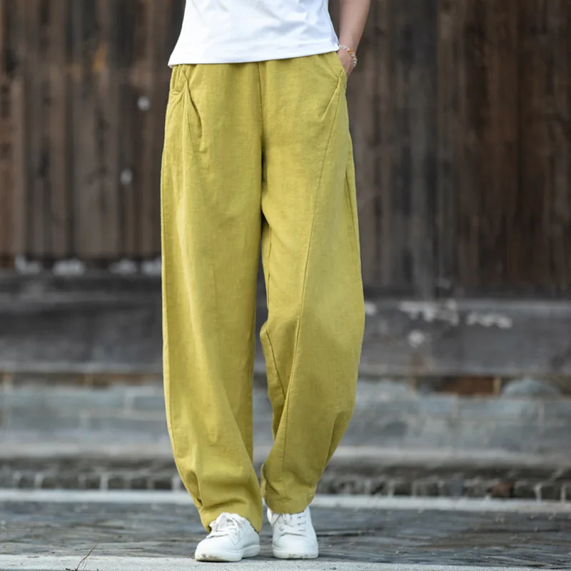 

Cotton And Linen Pants, Women's Spring Summer Pant, literary Ramie Sand-Washed Splicing Casual Trousers, Versatile Line Bloomers