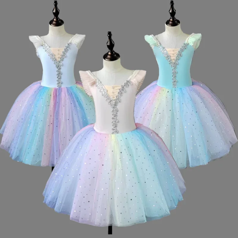 

Children's Ballet Skirt Girls' Dance Skirt Long Soft Yarn Dress Ballet Skirt Colorful Performance Group Clothing