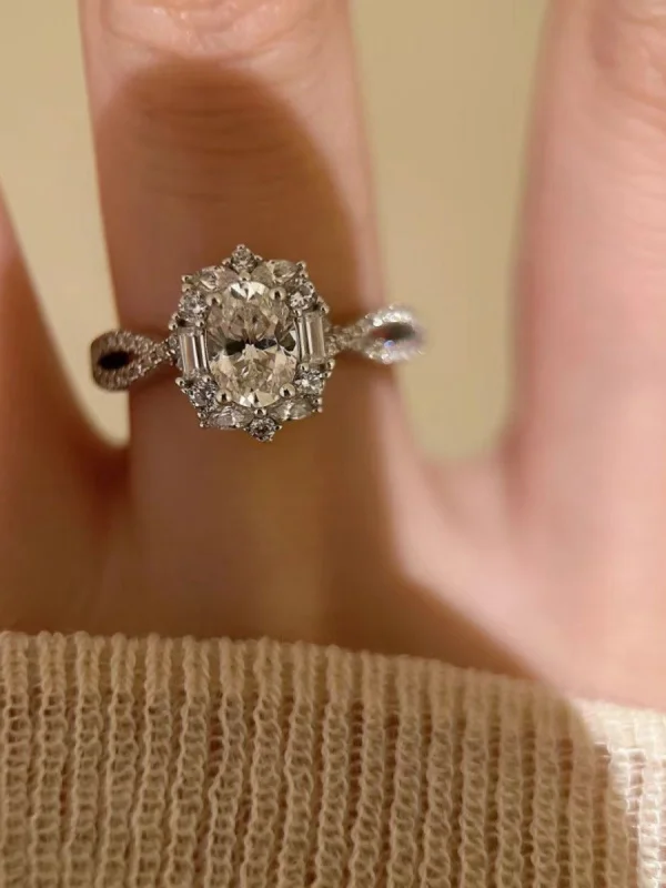 

Посеребренное овальное кольцо Ele Design, кластерная установка, модные ювелирные изделия, женское кольцо, роскошное кольцо из белого золота