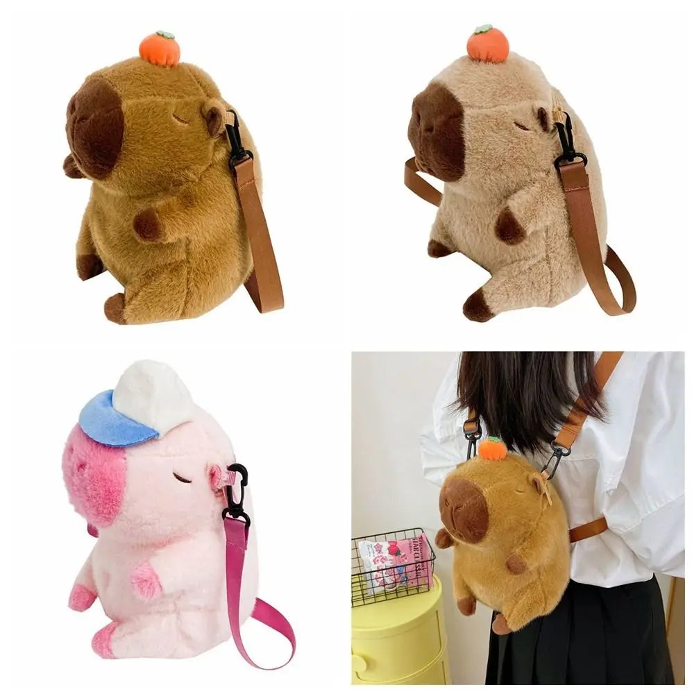 Capivara Mochila de Pelúcia para Estudantes Bolsa de Ombro de Grande Capacidade Animais Simples Desenhos Animados Bolsa Escolar para Meninas