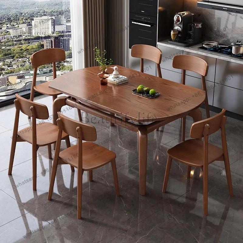 All solid wood ash wood dining table Chinese antique square and round dual-purpose folding dining table