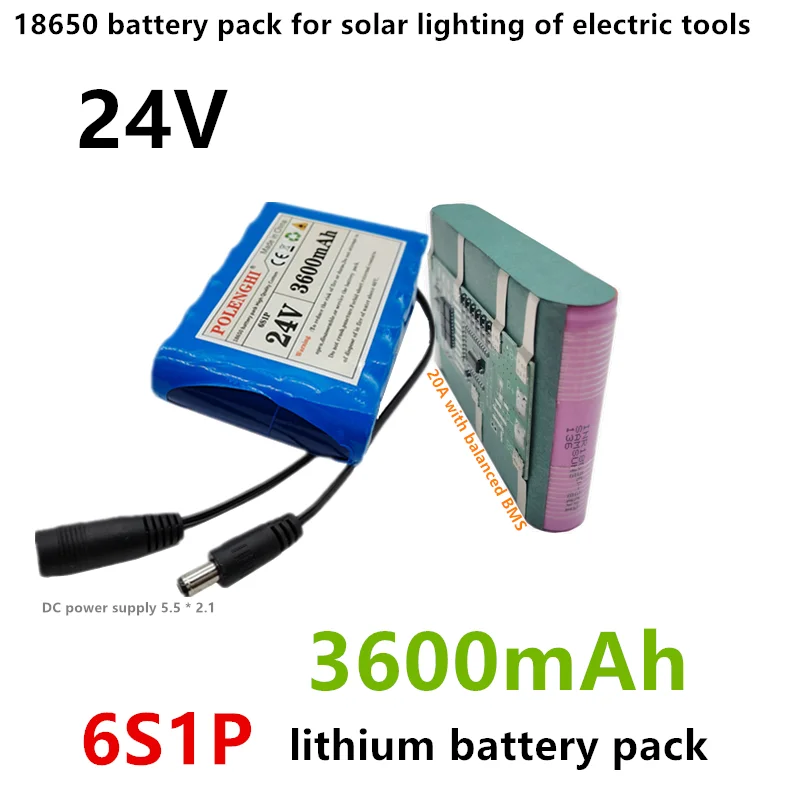 3600mAh 24V Lithium Battery Pack 20A 6S1P with Balanced BMS High Capacity Power Cell for RC Models