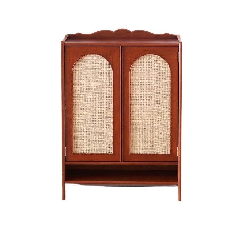 

Nordic solid wood shoe cabinet, entrance Japanese rattan large-capacity storage simple foyer cabinet